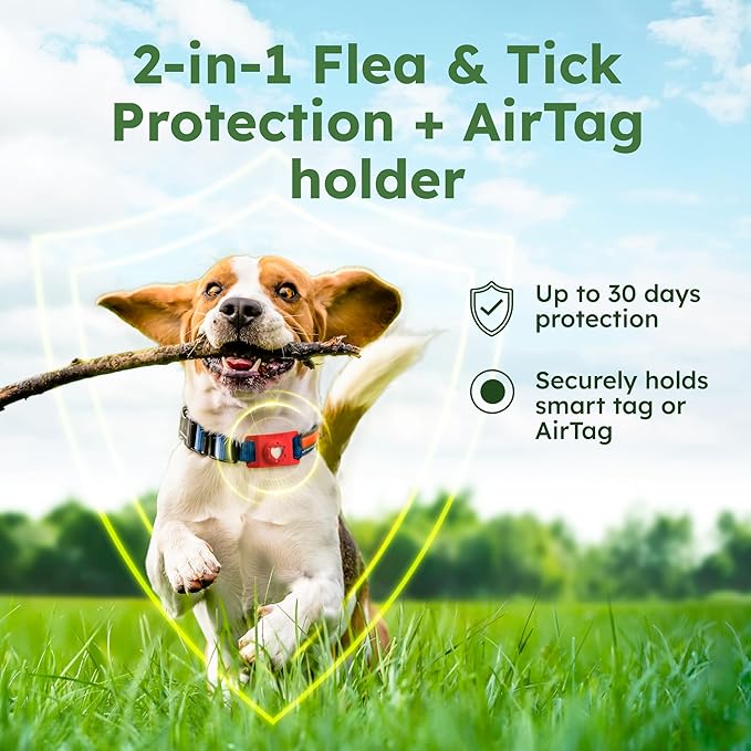 BugMD Paw Guardian Flea and Tick Prevention Pendant for Dogs with AirTag Holder | Plant-Powered Flea & Tick Control for Dog Collars Harnesses | Dog Tag with Air Tag Holder - Red