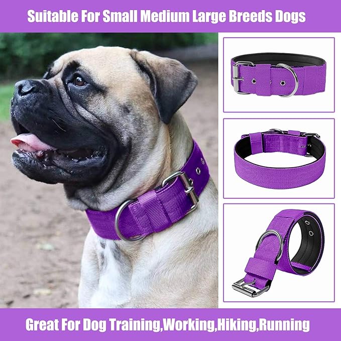 Heavy Duty Tactical Dog Collar - 1.5" Width Military Durable Thick Nylon with Adjustable Metal D Ring & Buckle Working Training K9 Collar for Medium Large Dogs (M(17"-20"), Purple)
