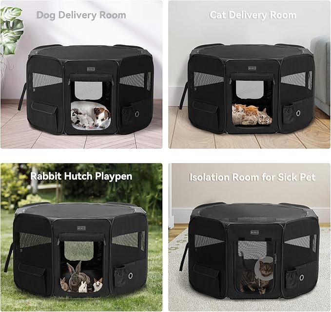 PETSFIT 36" Dog Playpen with Dual Zipper Doors –Sturdy Foldable Puppy Playpen for Medium Dogs with Removable Mesh Top and Leakproof Bottom