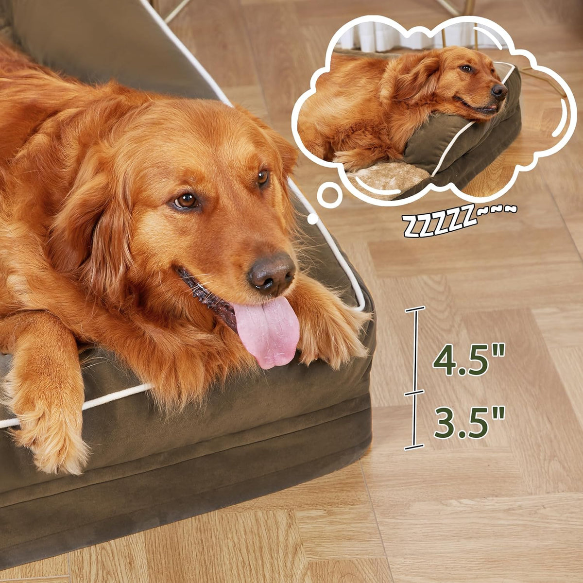 Orthopedic Dog Beds for Large Dogs, Waterproof Dog Beds, Egg-Crate Foam Dogs Couch Beds, Comfy Bolster Pet Bed with Removable Washable Cover, Nonskid Bottom (Large,Brown)