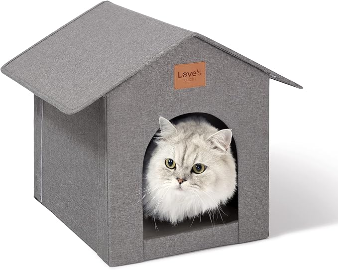 Love's cabin Outdoor Cat House Weatherproof, Insulated Feral Cat House Outdoor for Winter, Waterproof Outside House for Indoor Cats, Shelter with Removable Soft Cushion,Grey