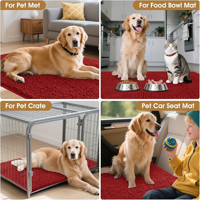 IM HOME Extra Large 71" x 25" Red Dog Door Mats for Muddy Paws, Chenille Absorbent Dog Mat, Non Slip Heavy Mud Mat for Dogs, Soft Pet Bed Mat for Entryway, Mud Paws, Inside Floor