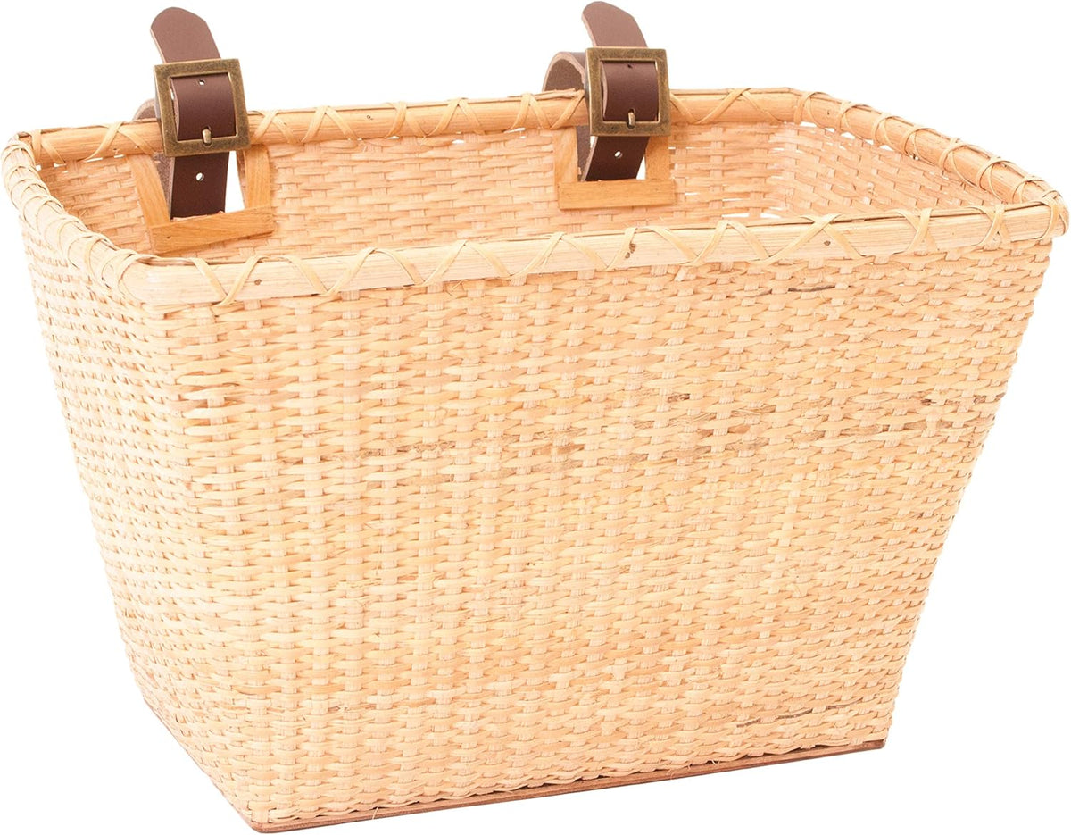 Retrospec Bicycles Cane Woven Rectangular Toto Basket with Authentic Leather Straps and Brass Buckles