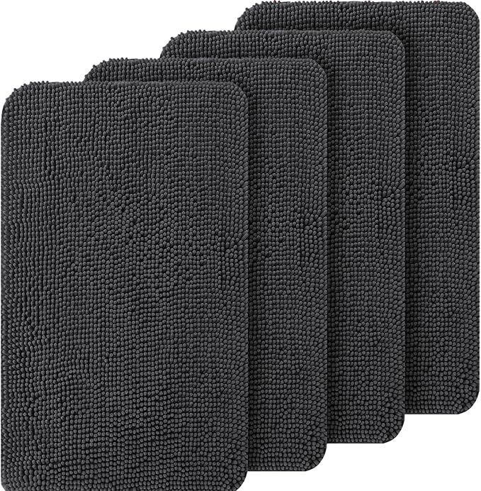 OLANLY Dog Door Mat Set 4-Piece 30x20, Absorbs Moisture and Dirt, Absorbent Non-Slip Washable Doormat, Quick Dry Chenille Mud Mat for Dogs, Entry Indoor Entryway Carpet for Inside Floor, Dark Grey