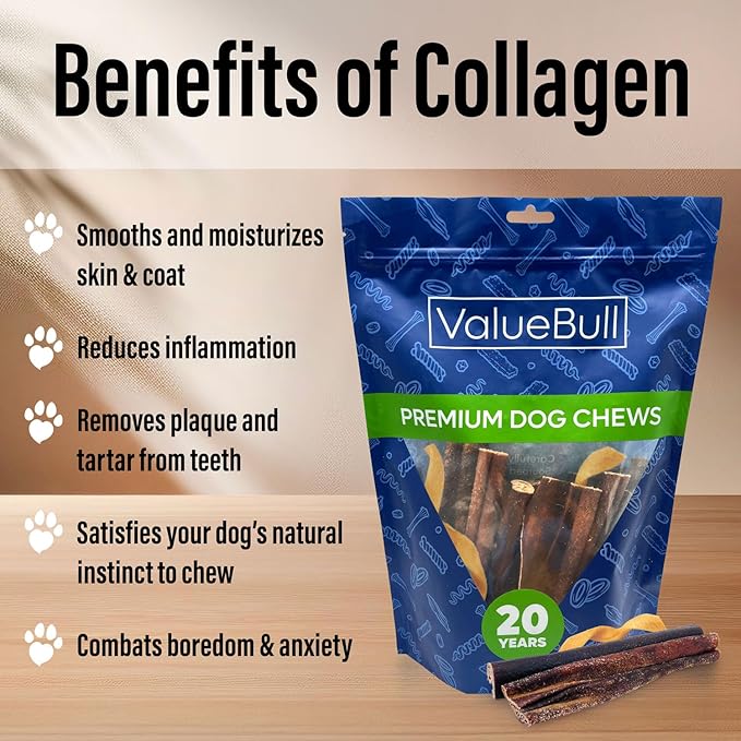 ValueBull Collagen Sticks for Dogs, Varied Shape & Size Chews, Natural Long-Lasting Dog Treats, 1 Pound - Supports Joints, Skin & Coat with Chondroitin & Glucosamine