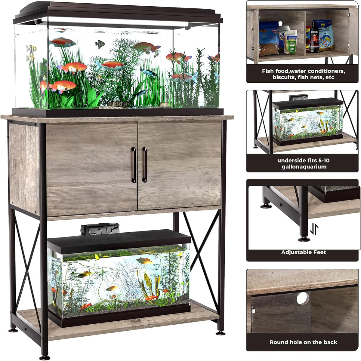 20-29 Gallon Aquarium Stand Metal Frame Fish Tank Stand with Cabinet Storage, for 20 Gallon Long Aquarium,30.7" L*16.5" W Tabletop,330LBS Capacity Grey PG01YGZ