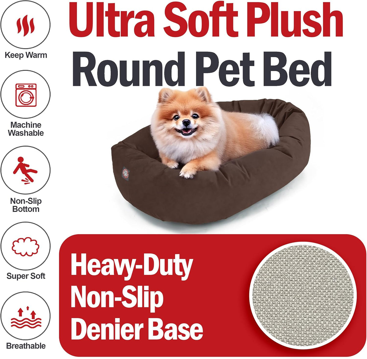 Majestic Pet 24 Inch Suede Calming Dog Bed Washable 24x19x7 (Inch) – Cozy Soft Round Donut Dog Bed with Spine Support for Dogs to Rest Their Head - Pet Bed Small – Chocolate (2025)