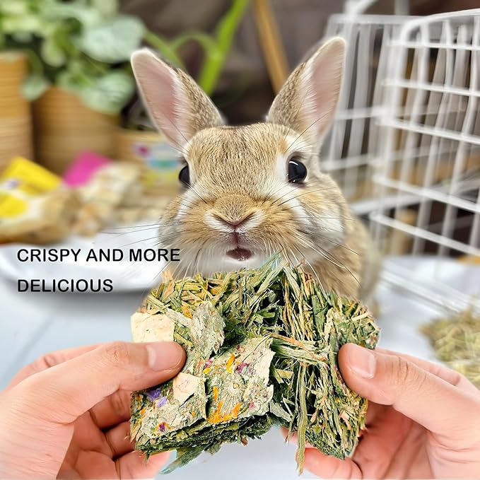 Rabbit Toys 10 Pack Bunny Toys Bunny Chew Toy Guinea Pig Treats Timothy Hay Toy Chips with Herbal Flowers Timothy Hay Grass Hamster Snacks Chinchillas Gerbils for Small Animals Teeth