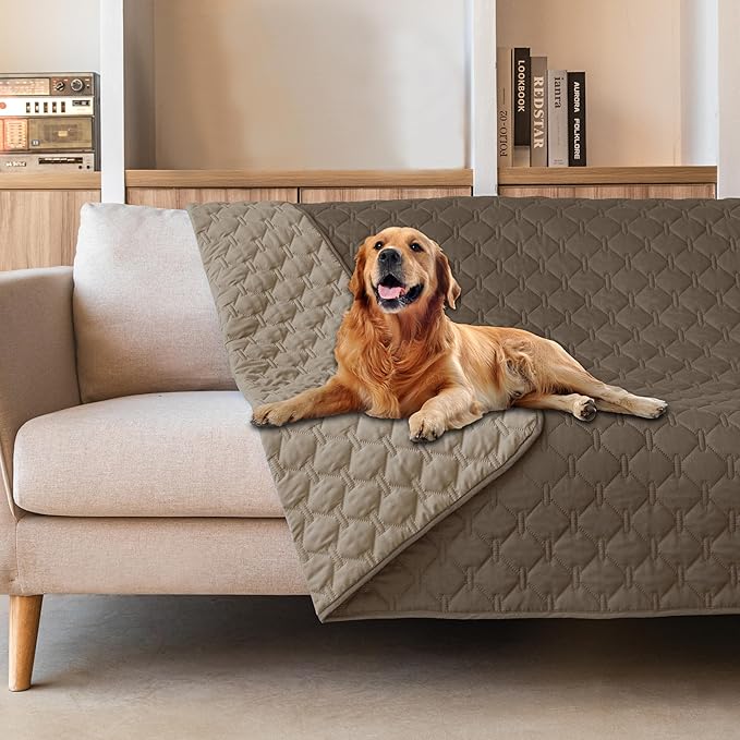 gogobunny 100% Double Sided Waterproof Dog Blanket Soft Pet Bed Cover Reversible Protect Furniture Couch Sofa Car for Puppy Cat Kids (Dark Walnut/Light Walnut, 82x82 Inch (Pack of 1))