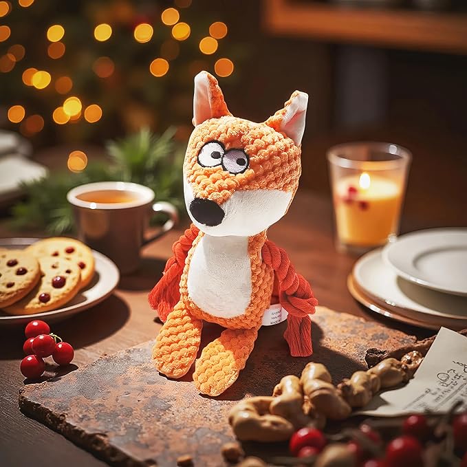 Nana Petit Fox Squeaky Dog Toys for Small & Medium Dogs – Plush Chew Toy, Interactive Puppy Teething Toys for Aggressive Chewers, Cute Stuffed Animal for Play, Training & Indoor Fun