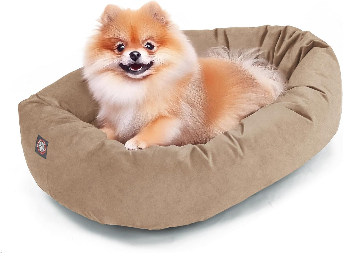 Majestic Pet 24 Inch Suede Calming Dog Bed Washable 24x19x7 (Inch) – Cozy Soft Round Donut Dog Bed with Spine Support for Dogs to Rest Their Head - Pet Bed Small – Stone (2025)