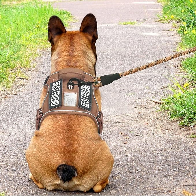 Heavy Duty Tactical Dog Harness for Small Dogs, No Pull Adjustable Pet Harness Reflective Service Training Easy Control Pet Vest Military K9 Working Dog Harnesses- Small, Brown