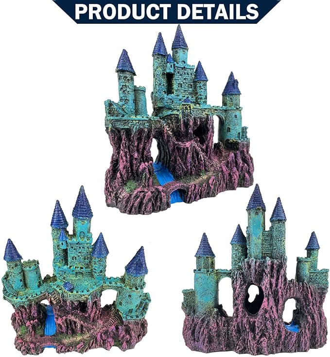 Aquarium Castle Decoration for Fish Tank Castle Cave Hideouts House Plants Supplies Accessories Safe for Freshwater and Saltwater Fish Tanks – Medium（Blue）
