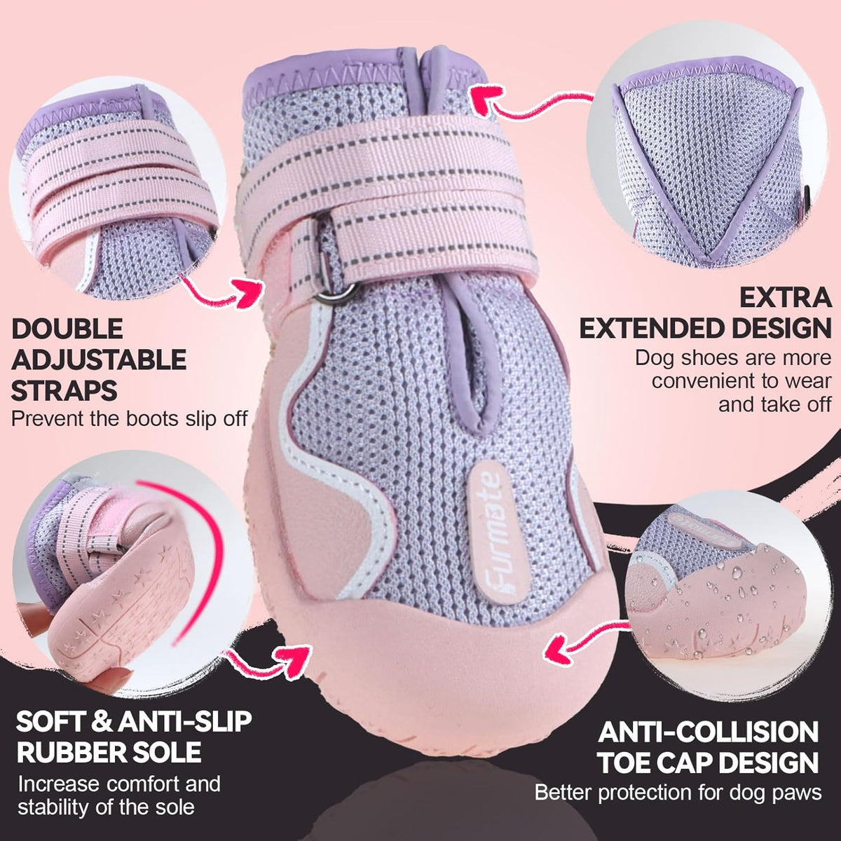 Dog Shoes for Large Small Medium Dogs, Breathable Mesh Dog Boots & Paw Protectors for Summer Hot Pavement Winter Snow, Waterproof Anti-Slip Dog Booties for Hiking Hardwood Floors(Pink-Purple5)