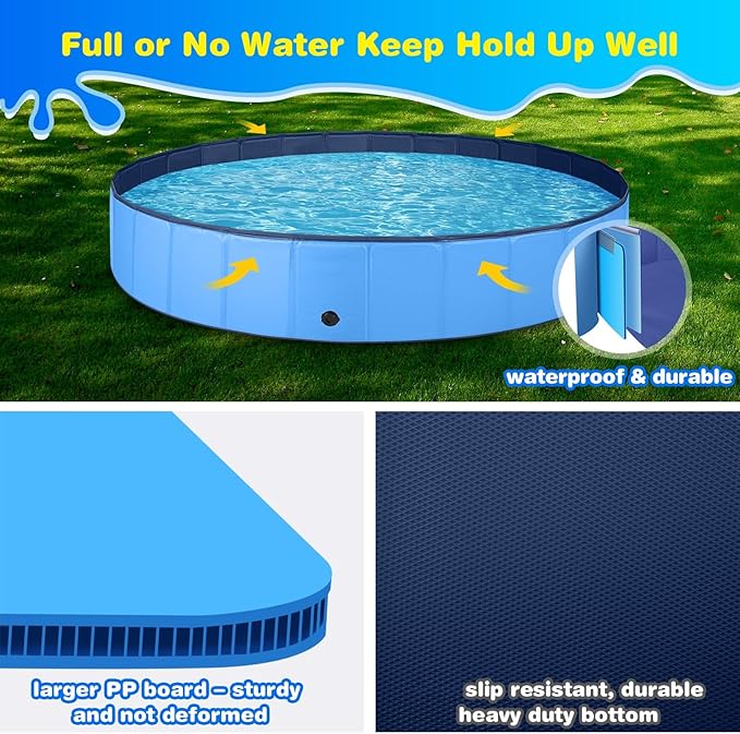 Jecoo Dog Pool for Large Dogs Kiddie Pool Hard Plastic Foldable Dog Bathing Tub Portable Outside Kids Swimming for Pets and Dogs Outdoor Backyard