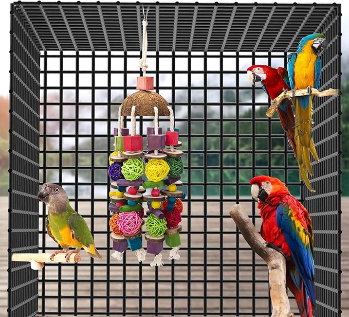EBaokuup Large Bird Parrot Toys, Multicolored Wooden Blocks Bird Chewing Toy Parrot Cage Bite Toy for Macaws Cokatoos African Grey and Large Medium Parrot Birds