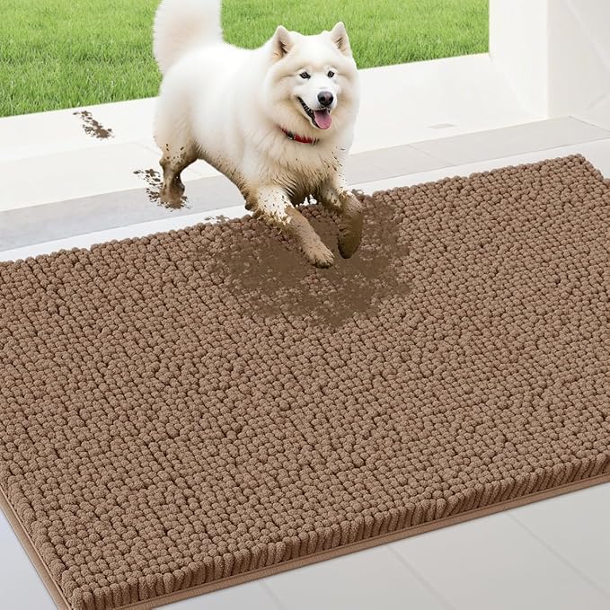 IM HOME 48" x 38" Camel Dog Door Mats for Muddy Paws, Chenille Absorbent Dog Mat, Non Slip Heavy Mud Mat for Dogs, Soft Pet Bed Mat for Entryway, Mud Paws, Inside Floor