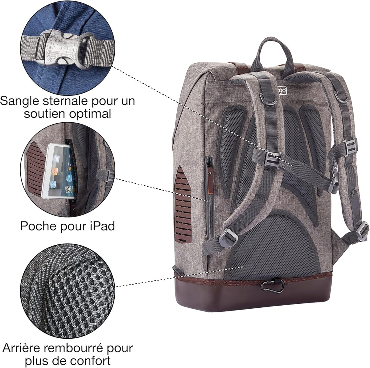 Kurgo Dog Carrier Backpack for Small Pets - Dogs & Cats | TSA Airline Approved | Cat | Hiking or Travel | Waterproof Bottom | G-Train | Ruck Sack | Heather Grey