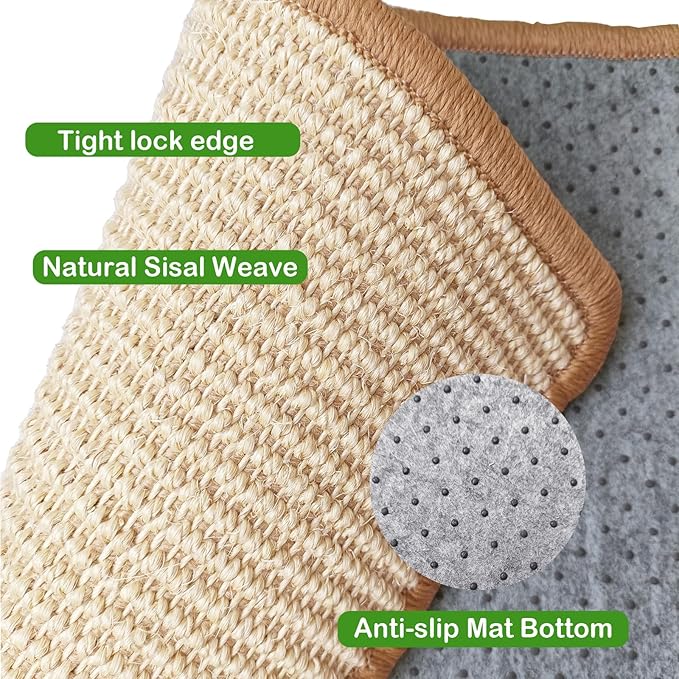 Rabbit Scratching Pad, 16 x 12 Inch Natural Sisal Bunny Scratch Mat Scratcher Mats Claws and Teeth Care for Biting Sleeping Nesting Small Animal Bedding Bed Play Toy (Beige+Brown, 1Pc)
