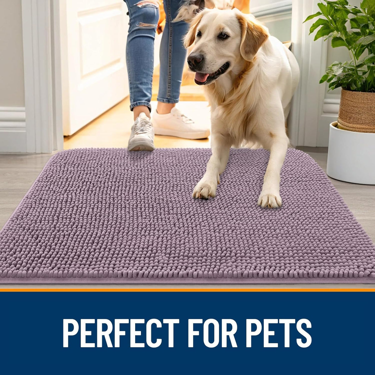 OLANLY Dog Door Mat for Muddy Paws 70x24, Absorbs Moisture and Dirt, Absorbent Non-Slip Washable Doormat, Quick Dry Chenille Mud Mat for Dogs, Entry Indoor Entryway Carpet for Inside Floor, Deep Plum