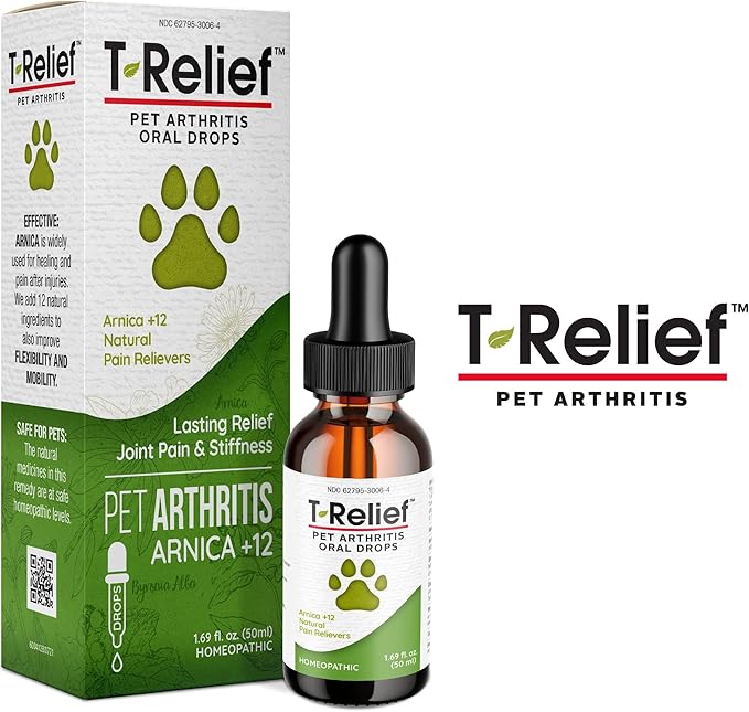 MediNatura T-Relief Pet Arthritis Relief Drops Arnica +12 Powerful Natural Homeopathic Medicines Help Ease Hip & Joint Pain Soreness & Stiffness for Dog & Cat - 1.69 oz (2 Pack)