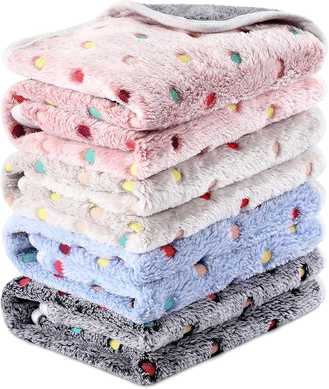 4 Pcs Waterproof Guinea Pig Blankets Washable Small Animal Fleece Bedding Absorbent Guinea Pig Cage Liners Reusable Pet Pee Pad Sleep Mat Pad Cover for Hamster Ferret (Colorful Dot,35 x 24 Inch)