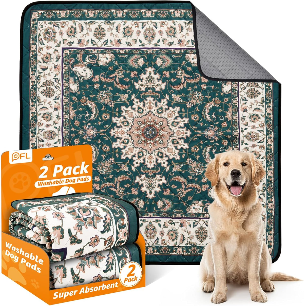 Washable Pee Pads for Dogs: 2 Pack Reusable Pee Pads for Dogs, Waterproof & Leakproof Washable Puppy Pad, Non-Slip Whelping Pee Pads & Potty Training Pad for Floor, Playpen,Crate, Couch, 18x24