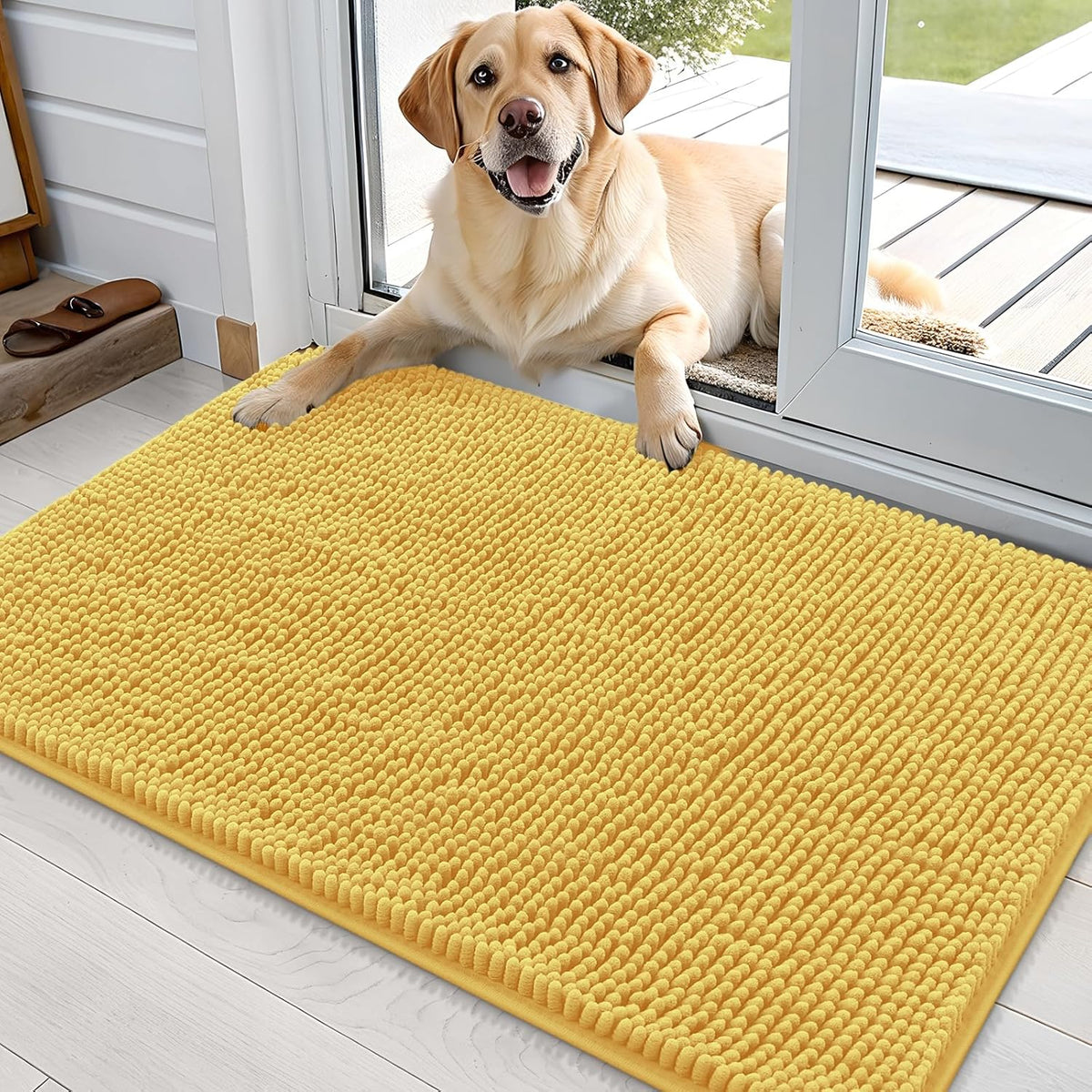 OLANLY Dog Door Mat for Muddy Paws 36x24, Absorbs Moisture and Dirt, Absorbent Non-Slip Washable Doormat, Quick Dry Chenille Mud Mat for Dogs, Entry Indoor Entryway Carpet for Inside Floor, Yellow