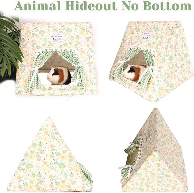 Guinea Pig Hideout Large with Curtain, Bunny Hideout, Machine Washable Guinea Pig Hide Tent Houses & Habitats, Small Animal Hideout for Pet Rabbit, Ferret, Rat, Chinchilla, Squirrel (Flower, Large)