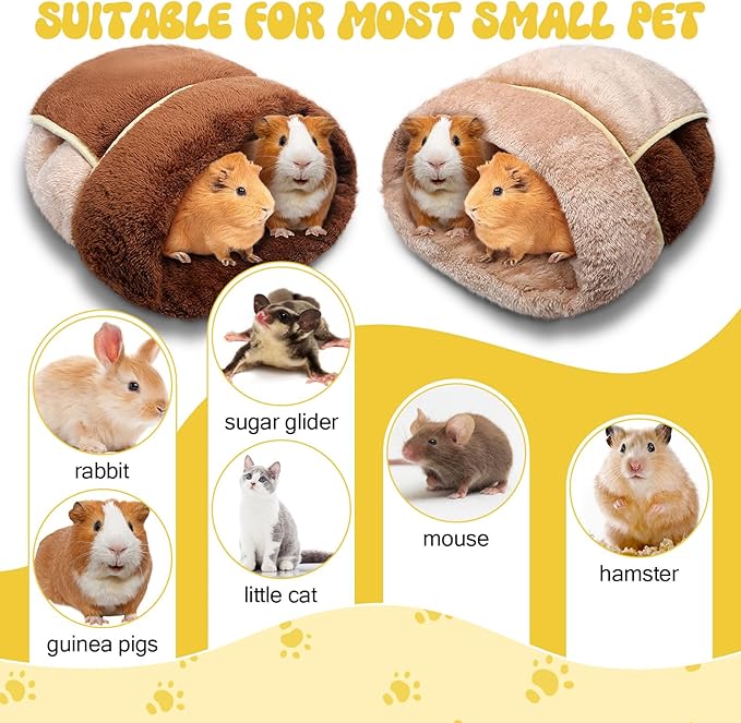 Wenqik 2 Pcs Guinea Pig Bed Cuddle Warm Hideout Small Animal Sack Cozy House Bedding Sleeping Cushion Portable Pet Carrier Cage Nest for Rabbit Hamster Rat(Dark Brown, Light Coffee,Plain)