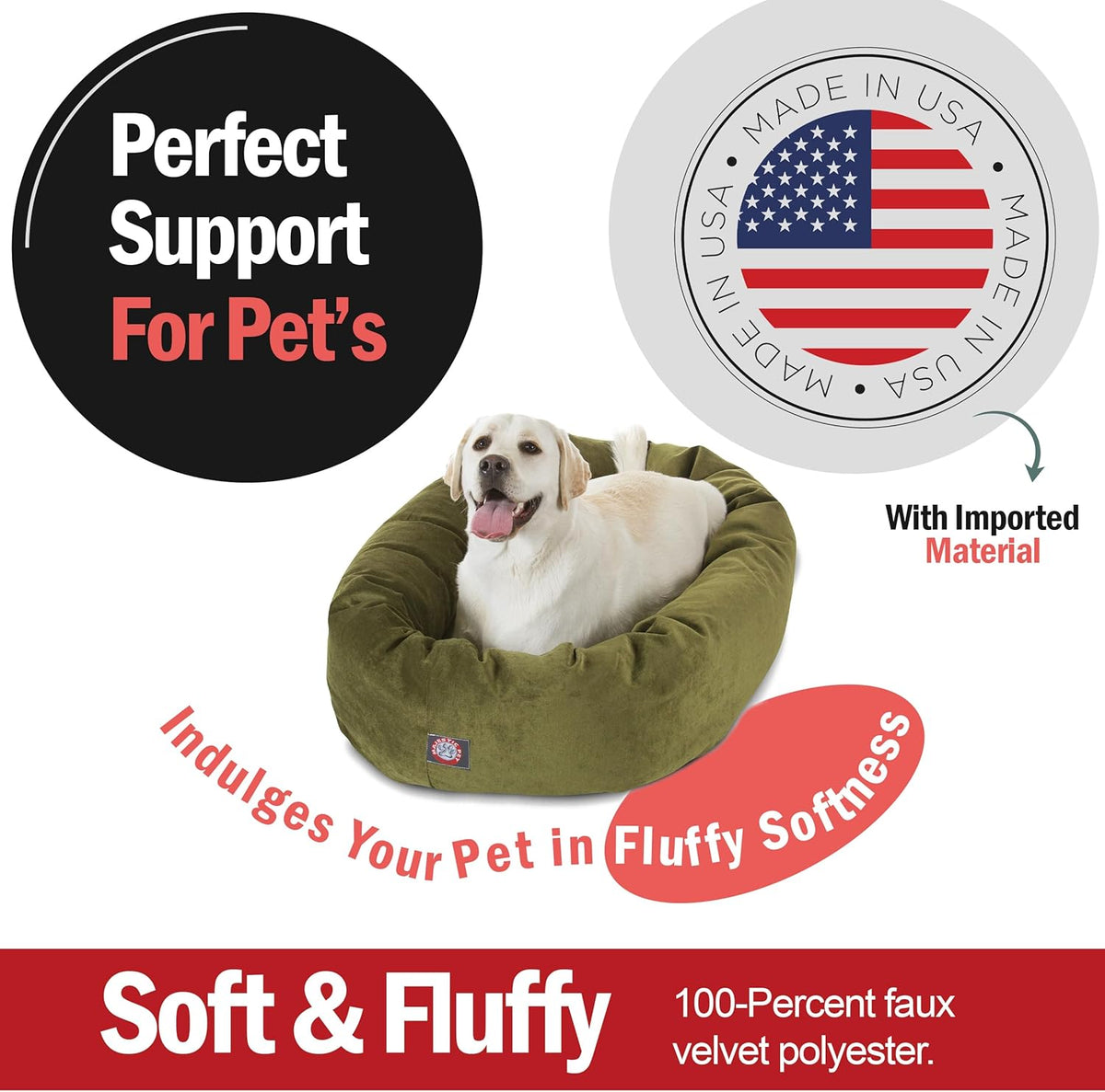 Majestic Pet 40 Inch Micro Velvet Calming Dog Bed Washable 40x29x9 (inch) – Cozy Soft Round Donut Dog Bed with Spine for Head Support - Pet Bed Large – Fern (2025)