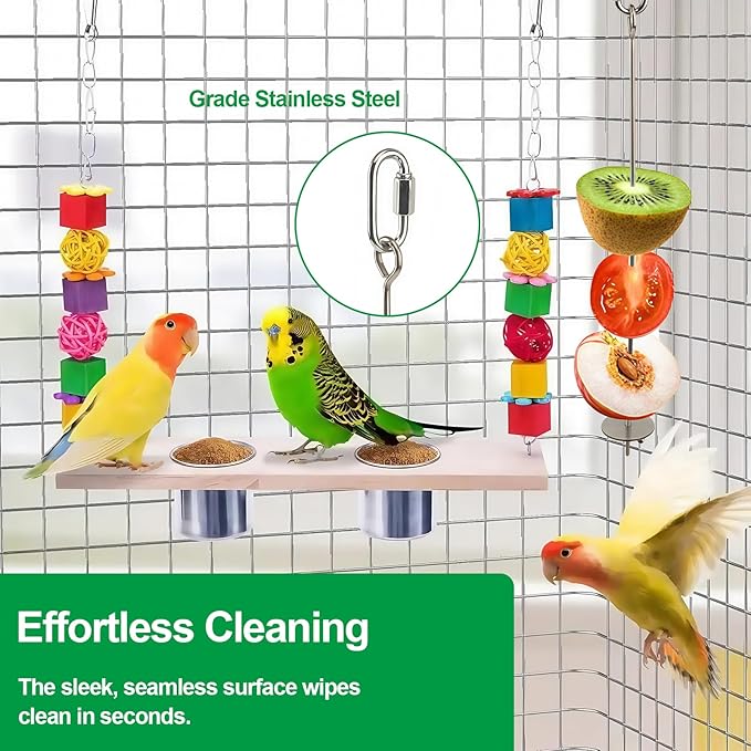 3 Pcs Bird Cage Food Holder Stainless Steel Parrot Fruit & Vegetable Skewer Hanging Foraging Toy for Parakeets, Budgies, Macaws