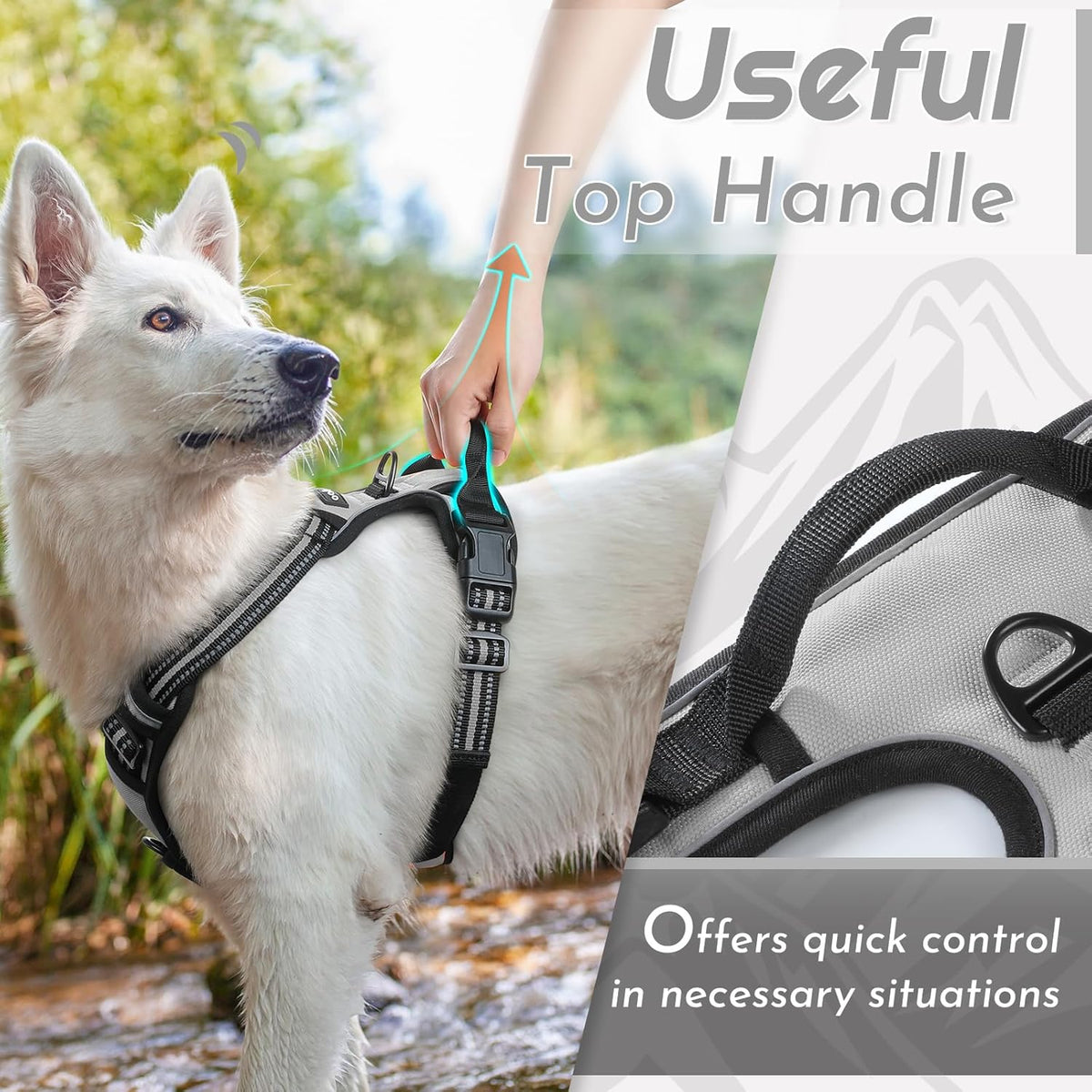 Eagloo Dog Harness Medium Sized Dog, No Pull Service Vest with Reflective Strips and Control Handle, Adjustable and Comfortable for Easy Walking, No Choke Pet Harness with 2 Metal Rings, Grey, M