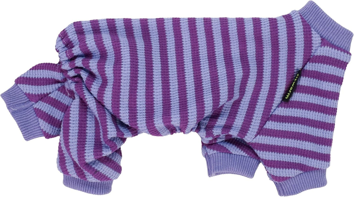 Fitwarm Purple and Violet Striped Dog Pajamas, Waffle Dog Clothes for Small Dogs Girl Boy, Puppy Onesie with Feet, Pet Cat Outfit, XL
