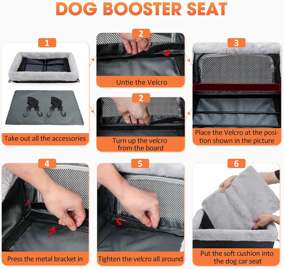 JOEJOY Deluxe Dog Booster Seat with Sturdy Metal Frame and Safety Leash for Small Pets up to 20 lbs - Portable Puppy Dog Car Seat with Thick Cushion and Storage Pockets for Small Dogs, Black