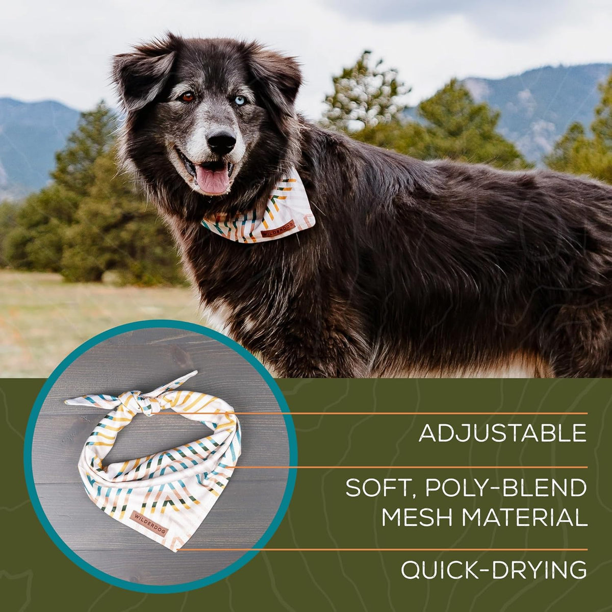 Wilderdog Dog Bandana with Lightweight Quick Drying Poly-Blend Mesh Material in Cream