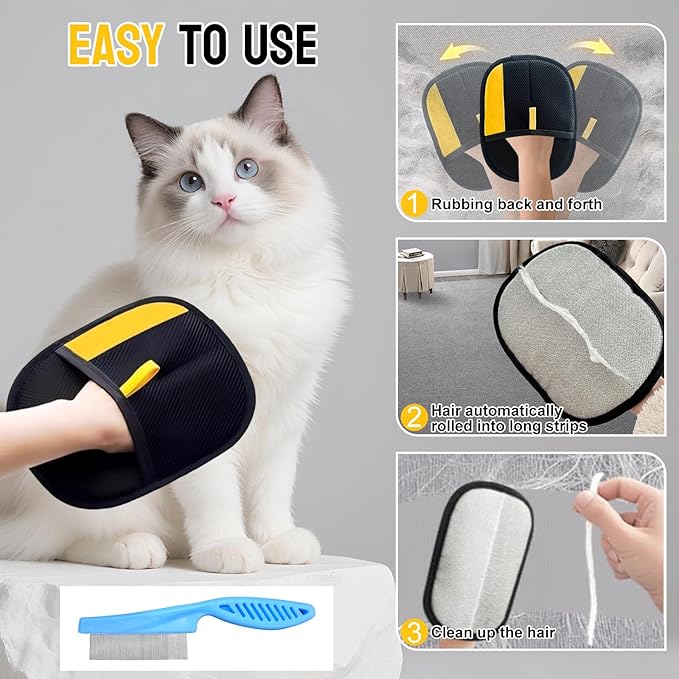 5PCS Pet Hair Removal Glove Set for Cats & Dogs, Newly Electrostatic Pet Hair Gloves, Reusable Cat Dog Grooming Gloves Magic Brush Pet Hair Remover Tool for Furniture Couch Carpet Car Seat Clothes