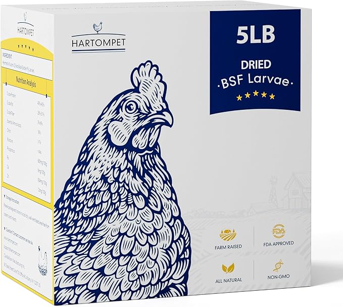 Nutrient-Rich Chicken Feed - 5LB Dried Black Soldier Fly Larvae, 100% Natural, 85X More Calcium Than Mealworms, Ideal for Molting & Laying Hens, Ducks, and Wild Birds, Reptiles and Hedgehogs