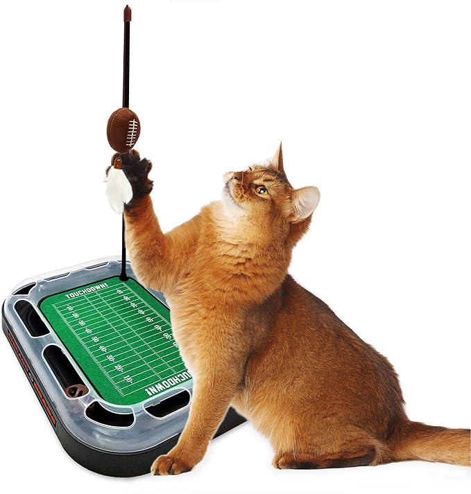 Pets First Cat Scratcher NFL Chicago Bears Football Field CAT Scratcher Toy with Catnip Filled Plush Football Toy & Feather Cat Toy Hanging & Jingle Bell Interactive Ball Cat Chasing 5-in-1 Kitty Toy