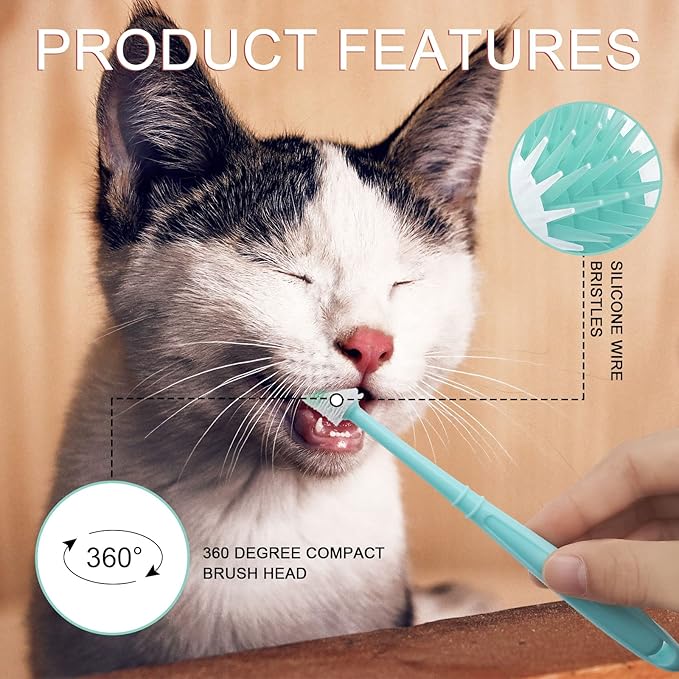 BLMHTWO 2 Pieces Cat Toothbrush, Dog Toothbrush 360-Degree Dog Toothbrushs Small with Independent Transparent Packaging Box and PP Handle Silicone Toothbrushs for Small Dogs (Green and Pink)