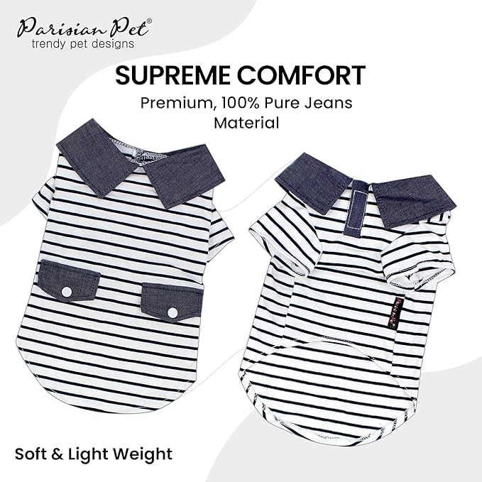 Parisian Pet Preppy Boy Polo Dog Shirt – Puppy Outfits – 100% Cotton Doggie Clothes – Cute Machine Washable Puppy Apparel - Dog Shirts for Medium Dogs M