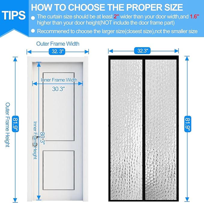RELIANCER Magnetic Thermal Insulated Door Curtain,Waterproof EVA Door Cover,Fit Doors Size Up to 30"x80",Temperature Protection Insulated Doorway Curtain Partition,Patio Self-Closing Doors Net Screen