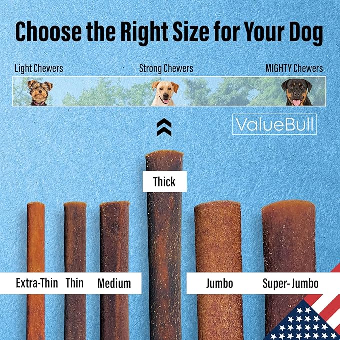 ValueBull USA Collagen Sticks for Dogs, 6 Inch Thick Chews, Natural Long-Lasting Dog Treats, 25 Count - Promotes Joint, Skin & Coat Health with Glucosamine and Chondroitin