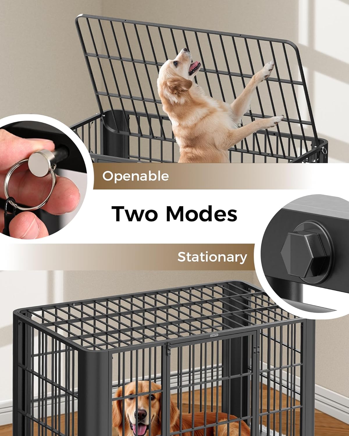 48 Inch Indestructible Heavy DutyDog Crate for Large Dogs with Removable Tray,High Anxiety Double Door,Arc Corner Design for Safe Use