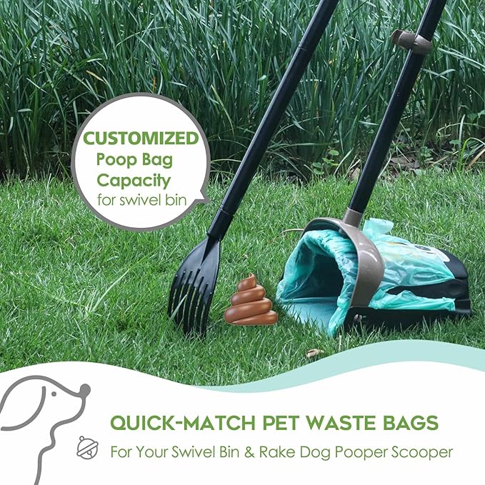 Compostable Dog Poop Bags for Swivel Bin & Rake Dog Pooper Scooper, AYOTEE Heavy Duty Poop Bags for Dogs Biodegradable,Tear-Free Large Dog Bags for Poop 50 Packs, Dog Waste Bags with Handles, Green
