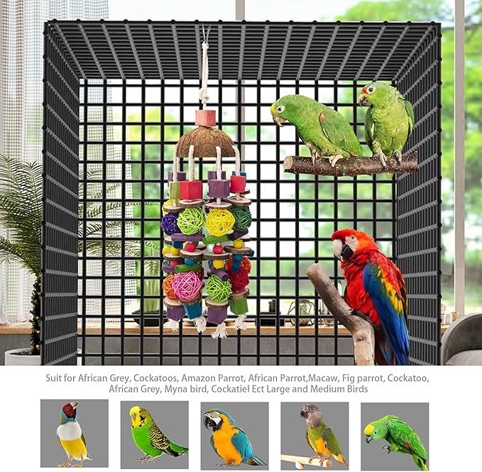 EBaokuup Large Bird Parrot Toys, Multicolored Wooden Blocks Bird Chewing Toy Parrot Cage Bite Toy for Macaws Cokatoos African Grey and Large Medium Parrot Birds