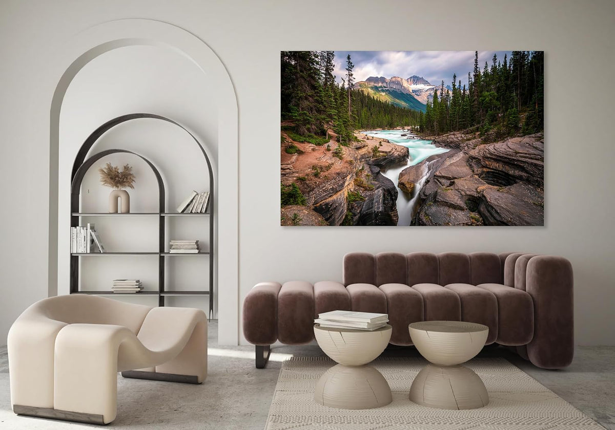 Nature Wall Art Prints - Ocean Forest Mountain Lake Canvas Landscapes - Small to Extra Large Living Room Bedroom Kitchen Bathroom Décor (Mountain River Waterfall, 35L" x 53W")