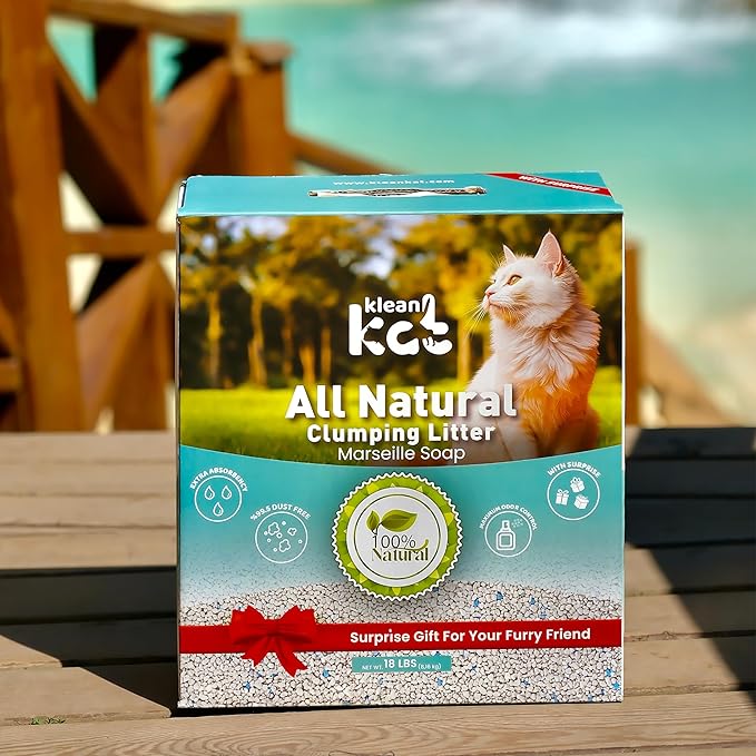 All Natural Clumping Cat Litter – Multiple Scents – Low Dust, Odor Control – (Marseille Soap) 18 lb - Surprise Toy Inside