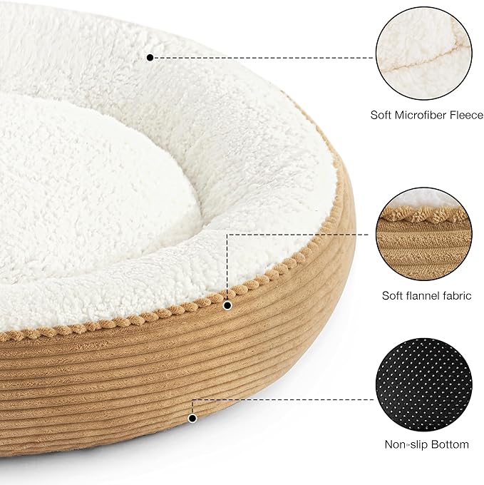 Love's cabin Round Donut Cat and Dog Cushion Bed, 36in Pet Bed for Cats or Small Dogs, Anti-Slip Water-Resistant Bottom, Super Soft Durable Fabric Pet beds, Washable Cat Dog Bed Stripe Camel