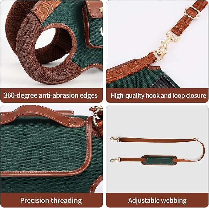 Dog Lift Harness Dog Carrier Dog VES Harness Adjustable Dog Leash with Small Puppy Treat Bag（Green,M）